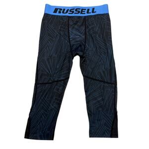 Russell Boys Blue Black 3/4 Compression Pants Dri Power 360 Large 10/12